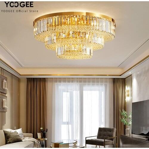 YOOGEEG Modern Crystal Gold Round Chandelier Living Dining Room Loft LED Hanging Lamp Double Layer Indoor Lighting Fixtures