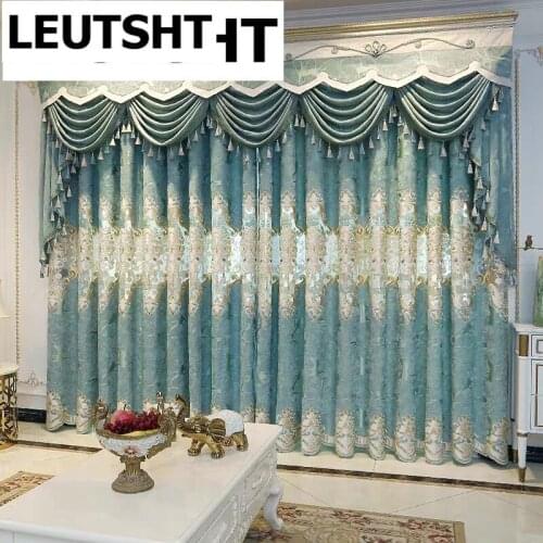 Luxury High Curtains for Living Dining Room Bedroom Quality Light Chenille Embroidered High Shade Curtain Simple European Window
