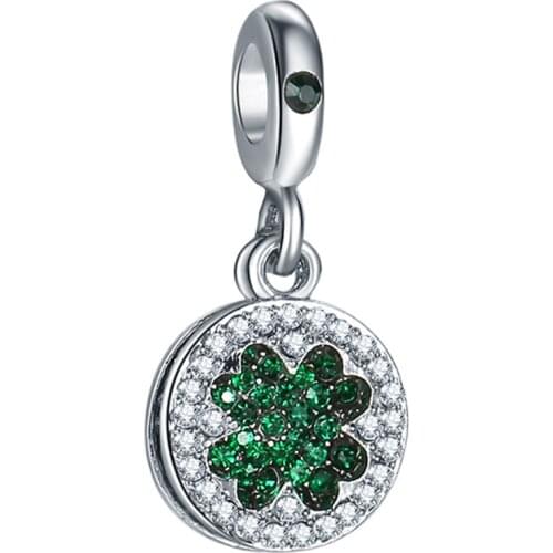 Green Enamel Clear Zircon Clover Fit Original Pandora Charms Bracelet for Women Jewelry Good Luck Bead Bangles DIY Gift Berloque