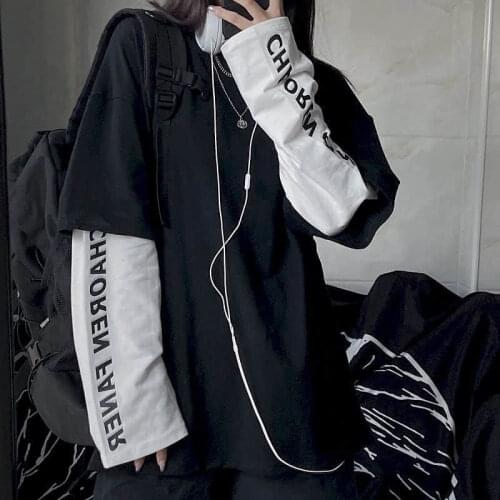 Autumn Tshirt Couple T Shirt Women Long-sleeved T-shirt Female Korean Loose Harajuku Letter Printing Personality White Top