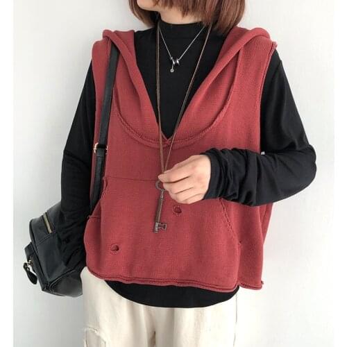 Cotton hooded Women Vest 2021 Spring Sutumn Solid Color Tank Top Thin Loose Hole Pullovers Casual Fashion Blouse Female
