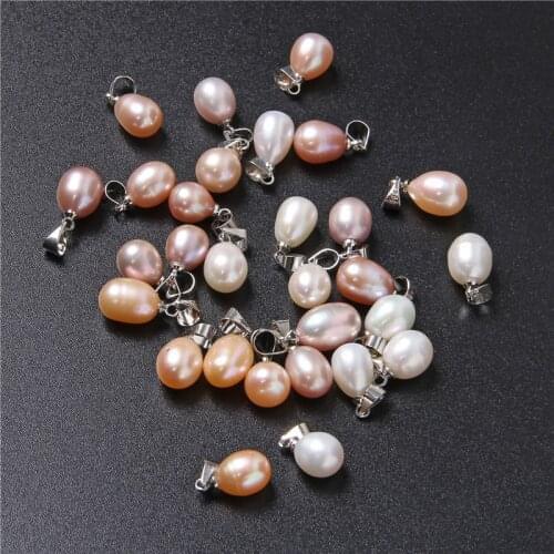10pcs/lot 8*9mm Real Freshwater Pearl Pendant for Women White Oval Natural Pearl Pendants for Jewelry Making Bracelet Necklace