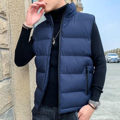 Winter Youth Standing Collar Mens Cotton Vest Sleeveless Shoulder Cotton Vest Coat Middle Aged Warm Mens Wear