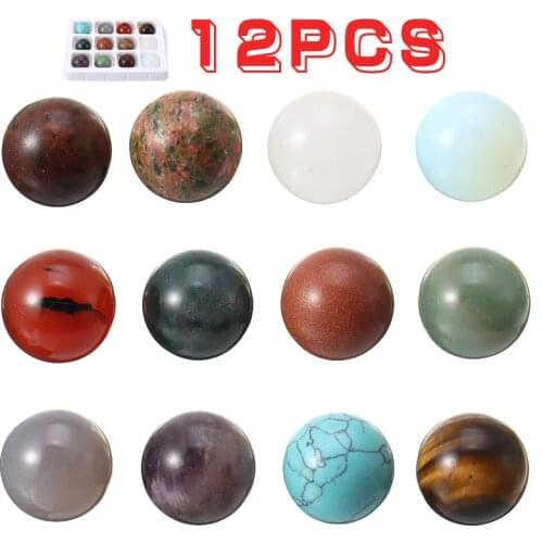 12pcs 20mm Assorted Natural Crystal Healing Gemstone Spheres Balls Home Decoration Accessories Random Style Mixed Color