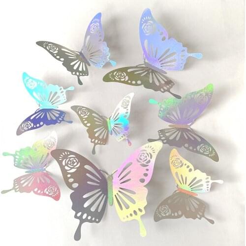 12Pcs/set Wall Stickers Decorative Butterflies Sticker 3D Hollow Laser Butterflies Wall Decorative For Room Wedding Decoration