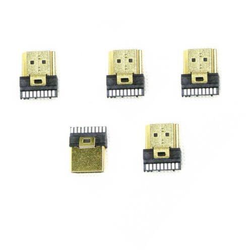 2 Pcs HDMI Male Gold Plate 19Pin Plug Soldering Wire Type Connectors