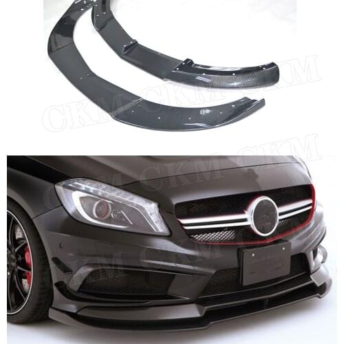 2 PCS Carbon Fiber Front Bumper Lip for Mercedes Benz A Class W176 A250 Sport Bumper 2013 2014 2015 Head Chin shovel Car Styling