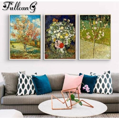 FULLCANG 5d diy diamond embroidery Abstract tree flower diamond painting triptych full square round drill home decor FC2894
