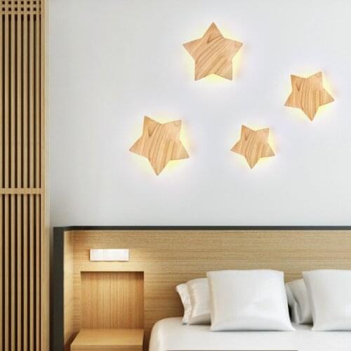 Free Shipping Simple Solid Wood Wall Lamp Beside Lamp For Aisle Five Pointed Star Ambience Light Study LED Wall Lamp Decoration
