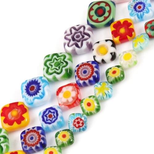 Millefiori Flower Lampwork Glass Beads Rhombus Shape Loose Beads for Jewelry Making 15'' Strand Diy Bracelet Crafts Accessories
