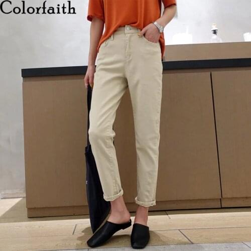 Colorfaith 2019 Autumn Winter Women Jeans Casual Loose Korean Style High Waist Pants Ladies Ankle-Length Vintage Denim J328-9