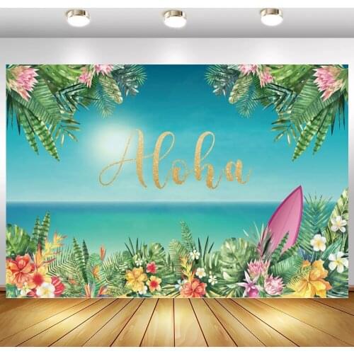 Aloha Summer Pool Party Backdrop Banner Poster Tropical Leaves Beach Seaside Jungle Theme Newborn Baby Shower Photo Background