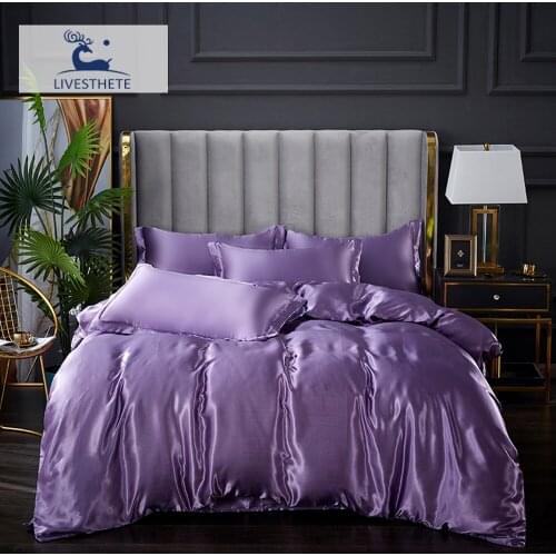 Liv_Esthete Shiny Satin Silky Bedding Set Purple Luxury Bedspread Double Bedclothes Family Suite Bed Sheet Twin Bed Linen Set