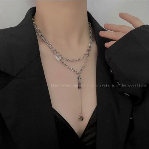 Fashion Geometric Square Brand Temperament Collarbone Chain Love Hundred and Round Piece Niche Double Layer Necklace Female