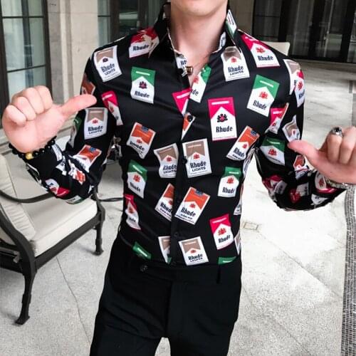 Fall 2019 Mens Long Sleeve Shirt Mens Social Blossom A236-9802-P55