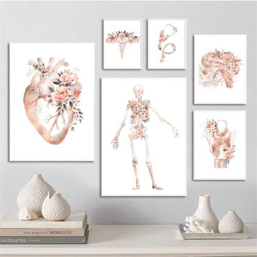 Flower Anatomy Skull Heart Organ Skeleton Nordic Posters And Prints Wall Art Canvas Painting Medicine Pictures Doctor Room Decor