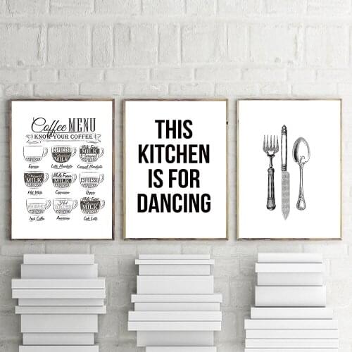Cuadros Coffee Poster Wall Art Knife and Fork Canvas Painting Spoon Posters And Prints Kitchen Wall Pictures For Living Room