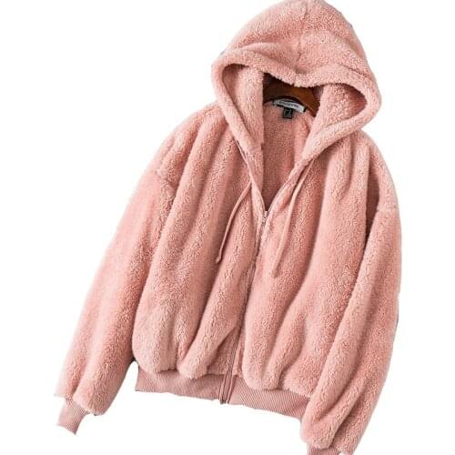 Zuolunouba 2020 Autumn And Winter New Sweet Cute Coral Velvet Ladies Hoodie Thick Plush Loose Loose Wild Color Zipper Women Coat