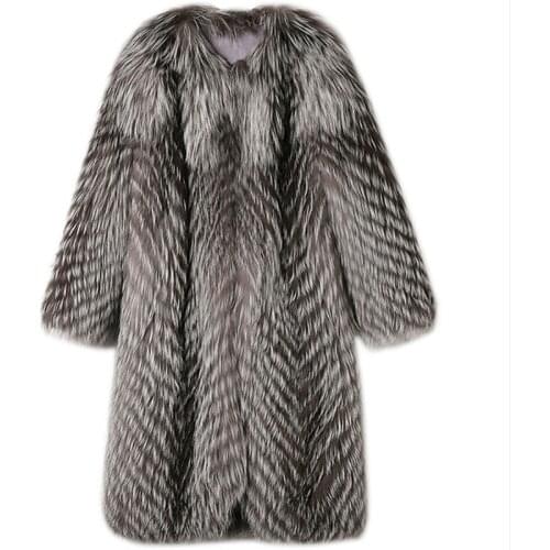 2021 New Female Fur Jacket Chic Women Girl Winter Outwear Faux Fox Fur Pattern Long Coats Parka Winter Fur Coat Overcoat OK326