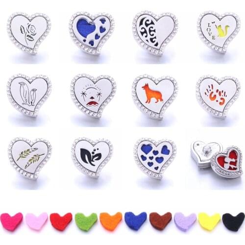 New Aromatherapy Heart Snap Buttons Perfume Locket Magnetic Stainless Steel Essential Oil Diffuser Snap Button Bracelet Jewelry