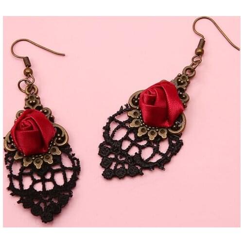 New Fashion Earrings Red Gothic Style Rose Flower Ladies Earrings Lace Hollow Fashion Jewelry Gifts Orecchini Donna