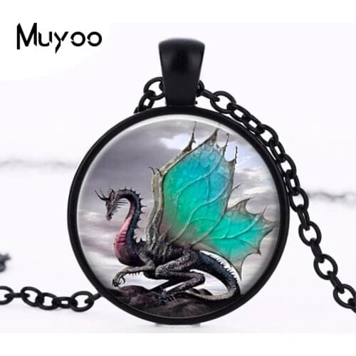 2016 blue dragon necklace long glass dome hand of jewelry art photo necklace charm wing fantasy dragon jewelry