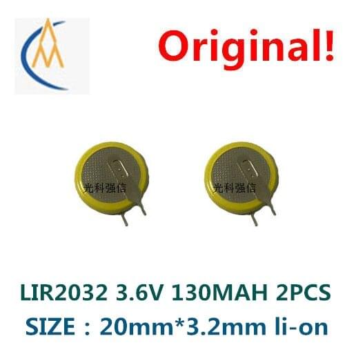 2PCS LIR2032 rechargeable battery 3.6 V rechargeable button lithium battery 130 mah stagger buttons with welding the feet