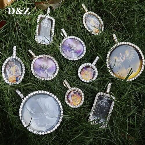 D&Z Custom Photo Pendant Solid Back 4mm Width Stones Side Hip Hop Jewelry Personalized Cubic Zircon Chains Gift