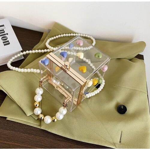 Clear Acrylic Clutch Purse Women Transparent Bag Three-dimensional Decals Plastic Box Bag Girl Vintage Party Handbag 2021 New