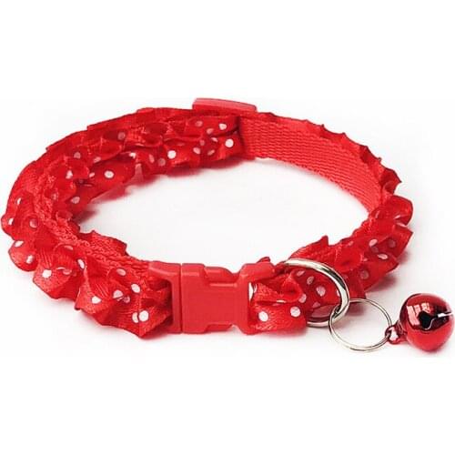 Adjustable Lovely Cat Dog Lace Collar With Bell Buckle Dog Collar Fashion Polka Dot Printed Cat Pet Supplies Accessories