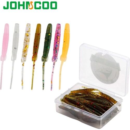 JOHNCOO 50pcs Fishing Lure Swimbait 55mm 0.4g Soft Worm Ocean Rock Lure Bass Wobblers Carp Pesca Peche Soft Lure