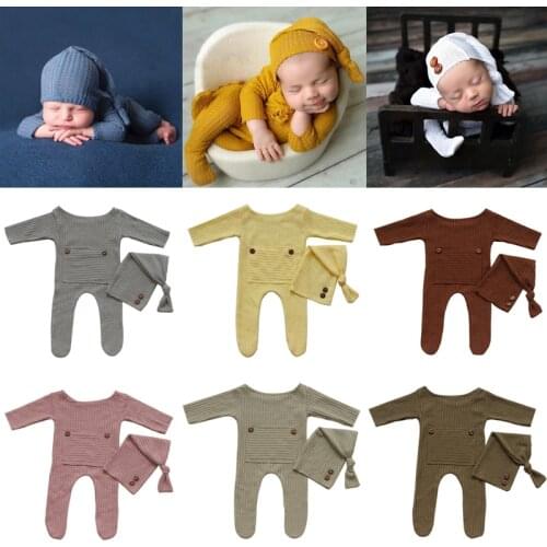 Newborn Photography Clothing Infant Knot Hat+Jumpsuit 2Pcs/Set Baby Photo Props Accessories Studio Newborn Shooting Clothes