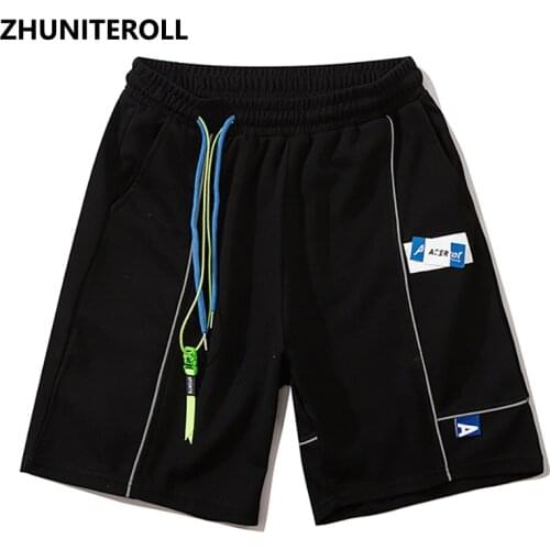 Streetwear Ribbon Kanji Shorts Men Elastic Striped Shorts Hip Hop Harajuku Jogger Shorts Summer Fashion Track Short Sweatpant