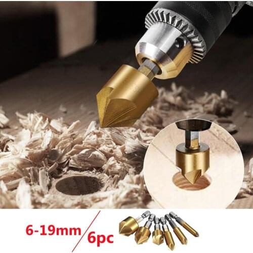 Titanium-plated Chamferer Hole Chamfering Drill Bit 6 1/4" Hexagonal Handle 90 Degree Woodworking Milling Cutter 6mm-19mm