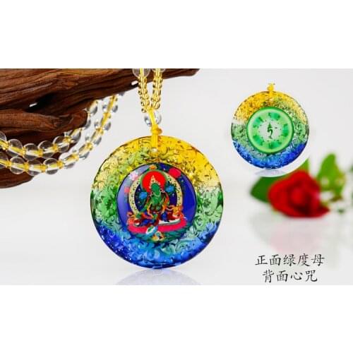 WOW- Greco-Buddhist pocket travel efficacious Mascot Auspicious Bodhisattva Tara Green Buddha Crystal Pendant Buddhist Amulet