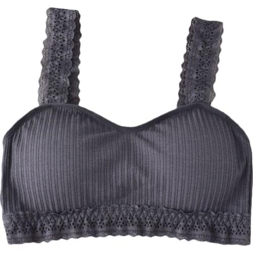 Y166 Womens Ruffles Lace Ribbed Sport Bra Push Up Wirefree Cross Strappy Underwear