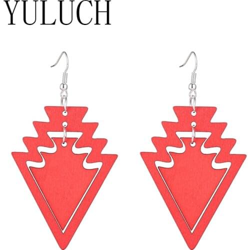 YULUCH Womens geometric wood elegant pendant jewelry girl simple casual retro earrings woman wooden accessories earring