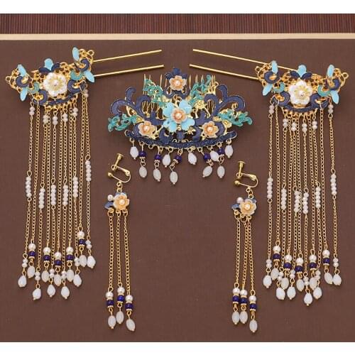 Headdress For Han Chinese Clothing Women 'S Ancient Style Dangling Ornament Tassel Hairpin Full Set Ancient Costume Decoration