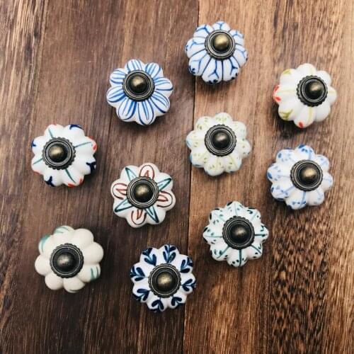 1x Multi-Color Ceramic Cabinet Hardware Knobs Cute Pumpkin Drawer Dresser Handles Diy Home Decor Cupboard wardrobe Pulls Handles