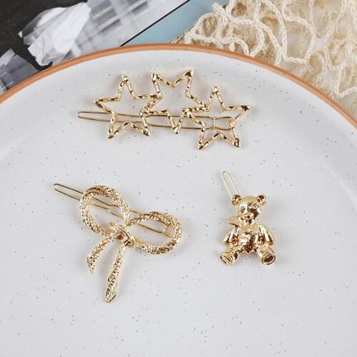 10pcs Fashion Korea Style Metal Gold Pearl Irregular Bow Heart Bear Hair Clip Girls Hair Accessories Sets Hairgrips Barrettes