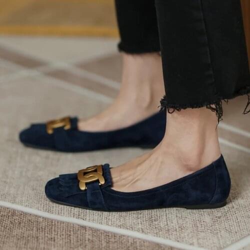 2021 Spring Leisure Retro Small Single-Layer Shoes Womens Shallow Mouth Loafers Square Toe Flats