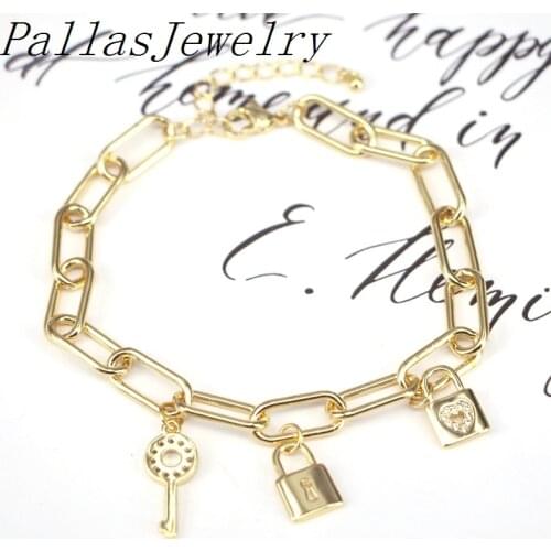 5Pcs New design cz bracelet, gold color lock with key shape cubic zircon component,popular bracelet