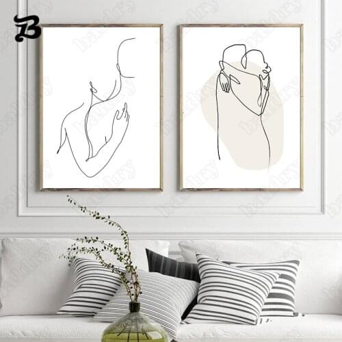 Abstract Couple Figure Posters Prints Wall Art Couple Affectionate Hug Line Art Wall Pictures Nordic Canvas Poster Bedroom Decor