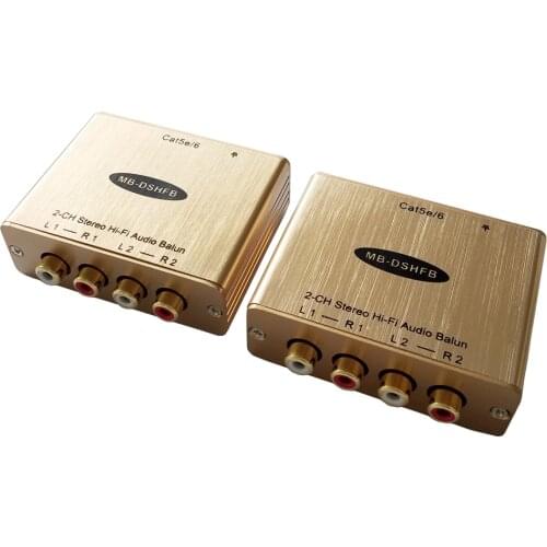 Cat5 Line level Audio Adapter RCA Audio to RJ45 Converter 4-CH Line level Extender over Cat5/6 Bi-directional Audio Repeater