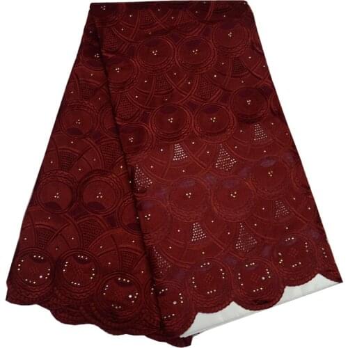 Free shipping (5yards/pc) high quality wine red African cotton lace fabric elegant Swiss voile lace fabric for party dress CLP89