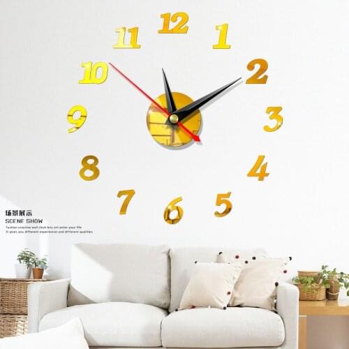 Large 3D DIY Wall Clock Modern Design Silent Big Digital Acrylic Self adhesive Wall Clock Sticker for Living Room Decor