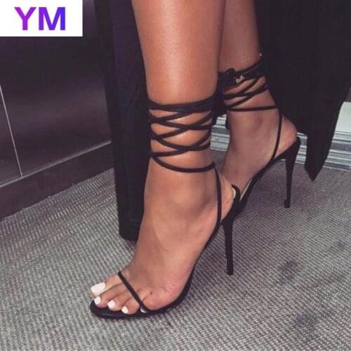 Fashion Cross Strap Summer Womens Sandals PU Ankle Strap Lace-Up Sexy Thin High Heels Sandals 36-42 Sandals for Women 2021