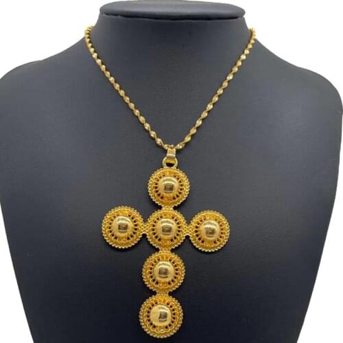 Dubai African Pendant Necklace fashion cross Gold Color Necklace Women girl Wedding African Nigeria Ethiopian Kenya Jewelry