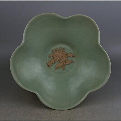 Antique SongDynasty porcelain bowl,Green carved plum bowl,Hand-painted crafts,Collection&Adornment,Free shipping