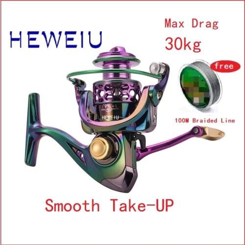 HEWEIU Max Drag 30KG Smooth Design Colorful Fishing Reel 9 +1 BB Light Weight Ultra High Speed Handle Powerful Spinning Reels